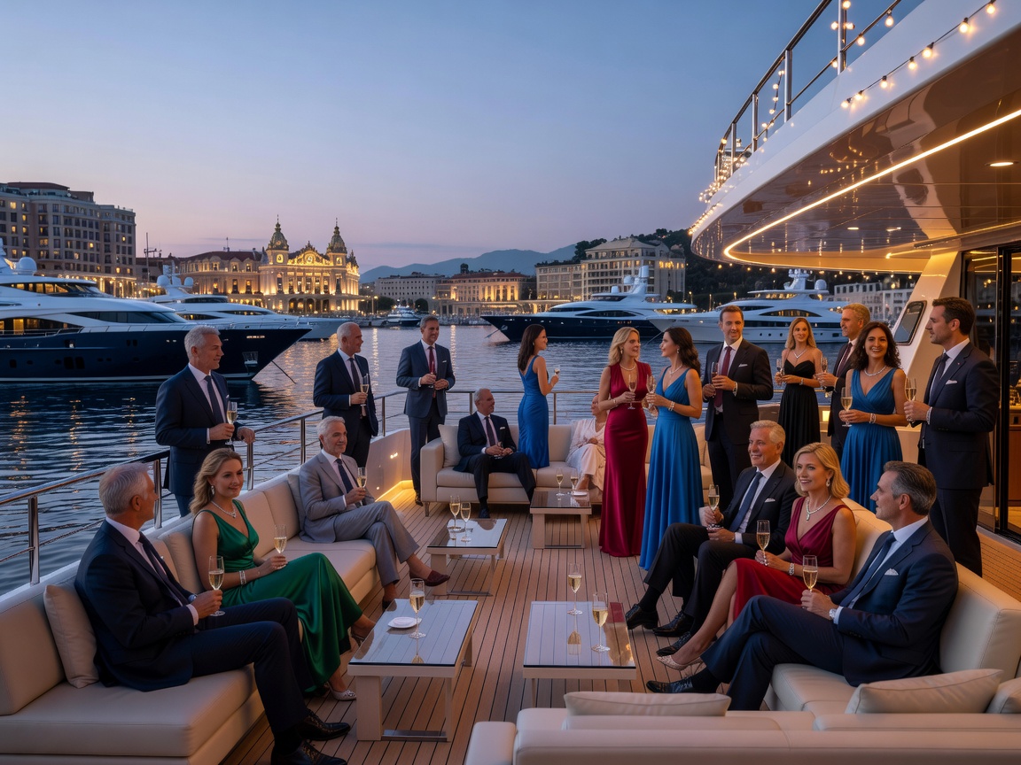 Monaco Yacht Show VIP party on the upper deck of a megayacht