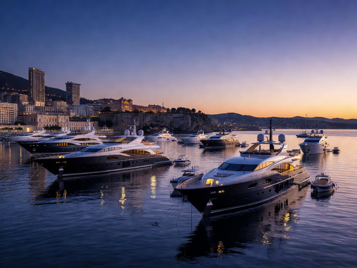 Aerial harbor view of Port Hercule Monaco with yachts